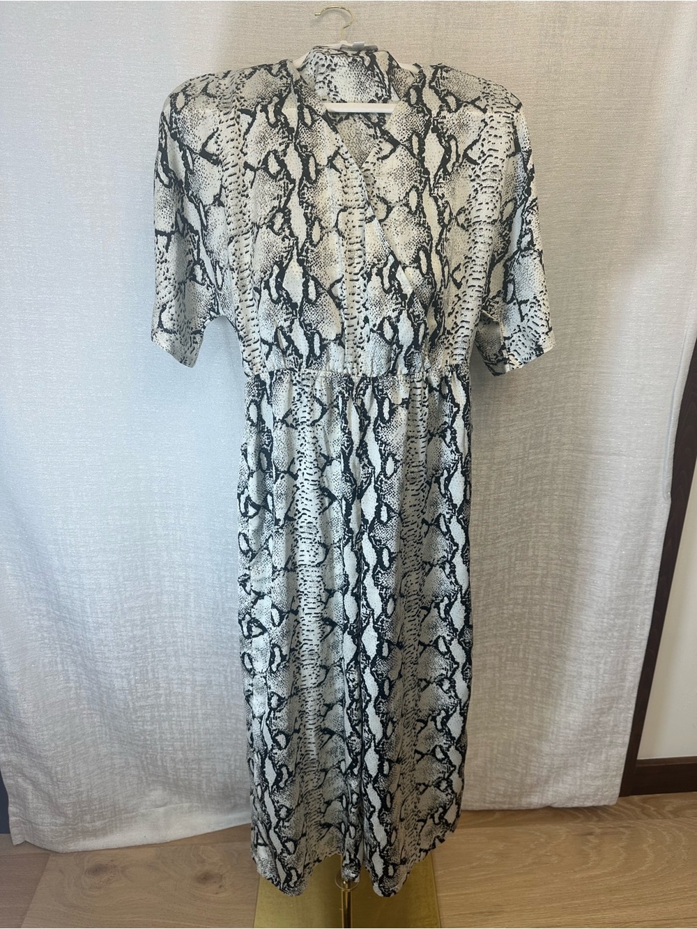 BB Dakota Lines in the Sun White Python Snakeskin Print Wide Leg Jumpsuit